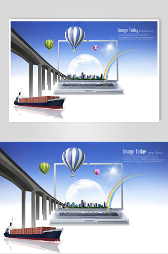 热气球科技创意城市发展海报