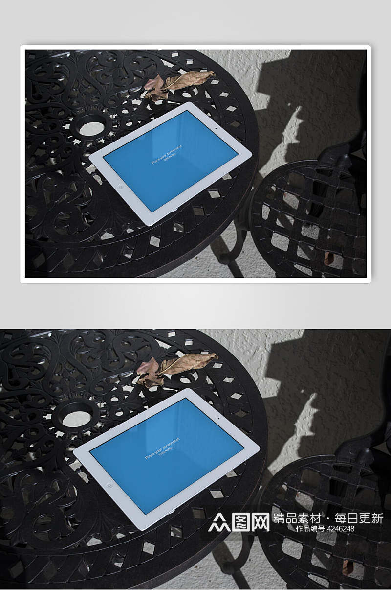 阳光黑蓝椅子大气创意平板贴图样机素材