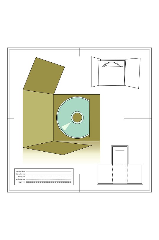 cd包装盒矢量展开图包装刀模图
