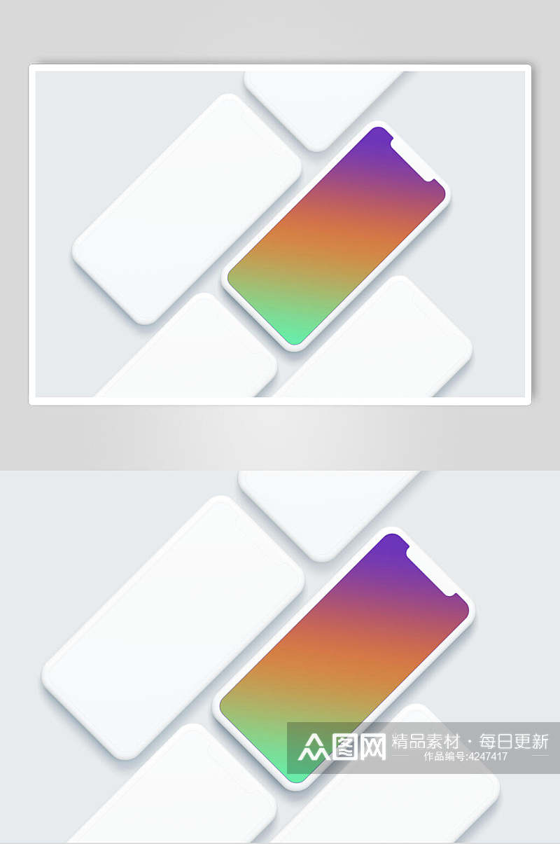 彩色简约清新苹果手机屏幕贴图样机素材