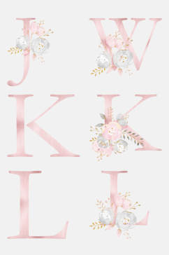 清新粉色鲜花婚礼字母免抠设计素材