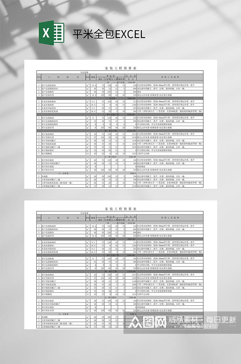 安装工程平米全包EXCEL素材