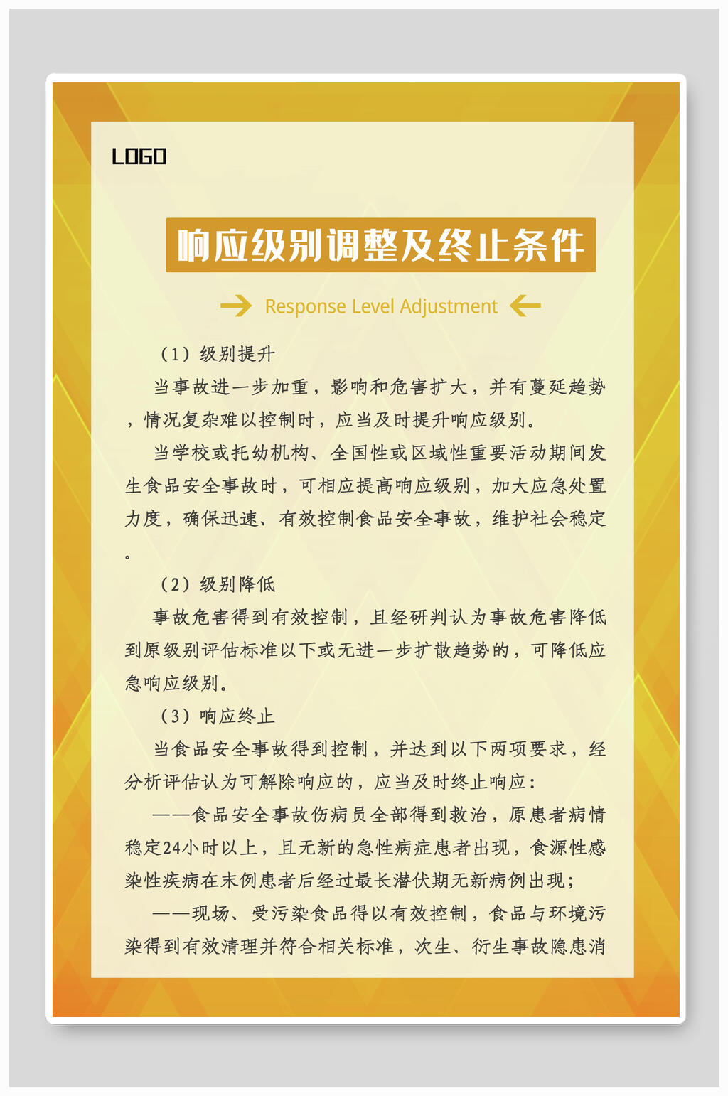 响应级别调整及终止条件食堂安全挂图素材