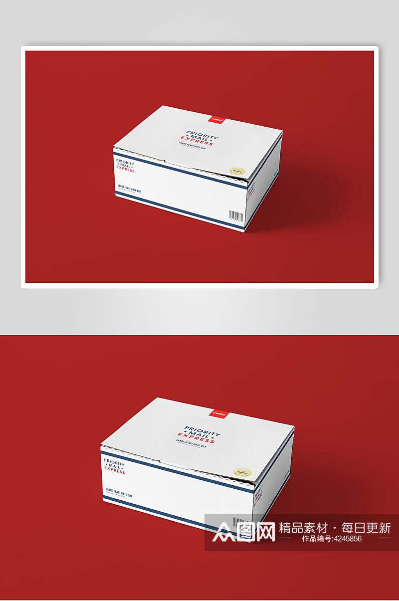 盒子侧面红快递包装智能贴图VI样机素材