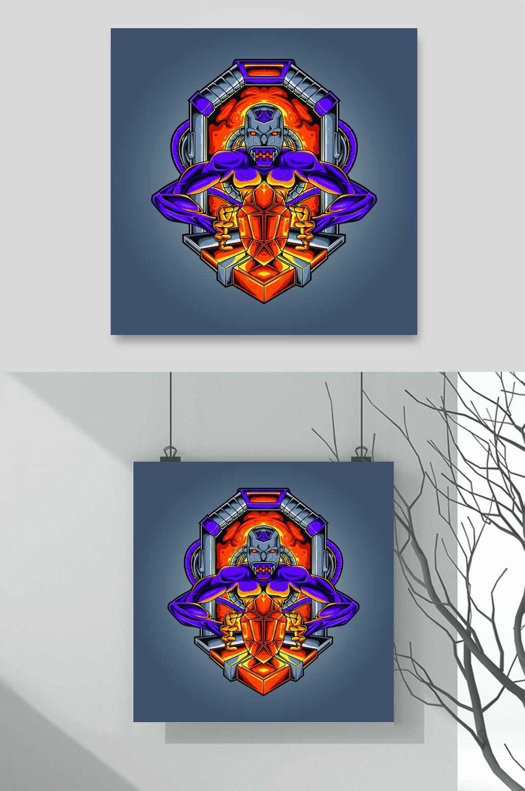 酷炫紫色机甲怪兽卡通插画图案矢量素材素材