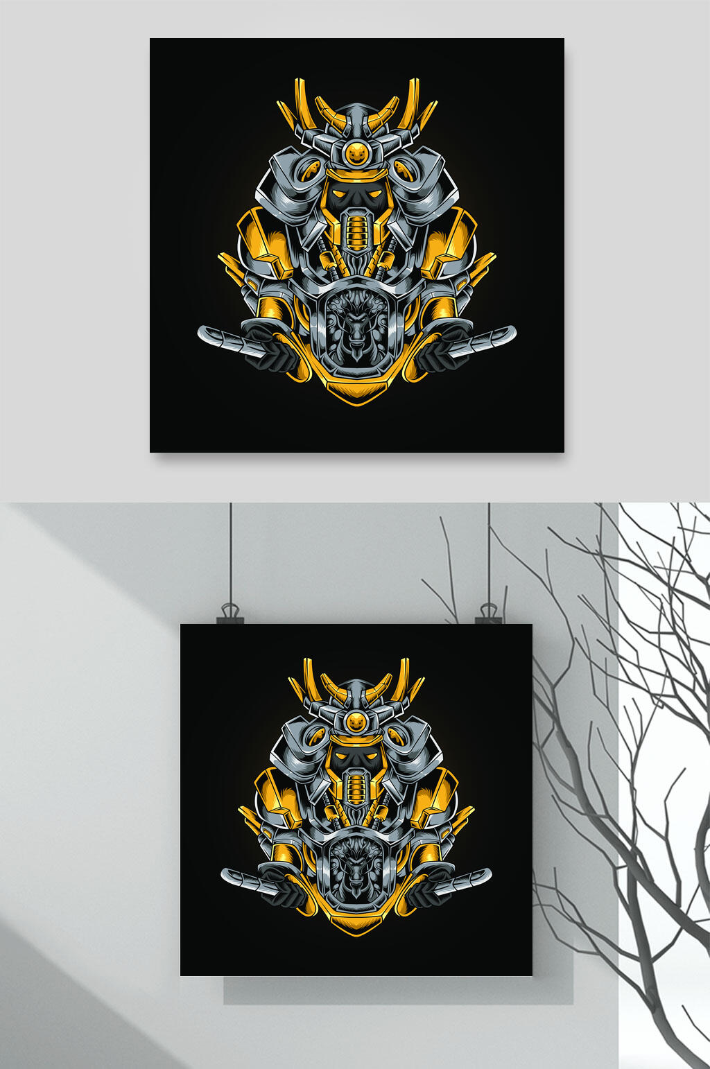 金色大气机甲怪兽卡通插画图案矢量素材素材