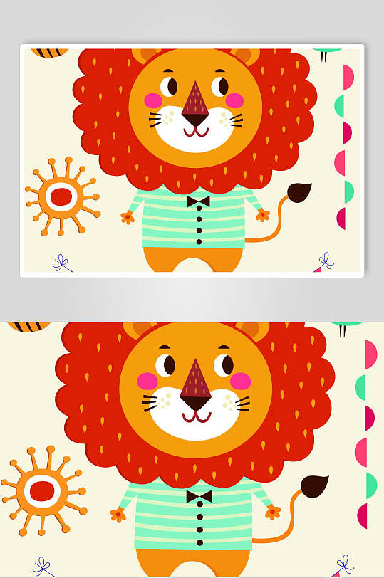 手绘狮子形象儿童卡通动物插画素材