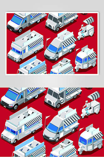 红色车小吃街广告插画矢量素材
