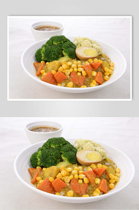 创意时尚玉米红萝卜蛋盖浇饭高清图