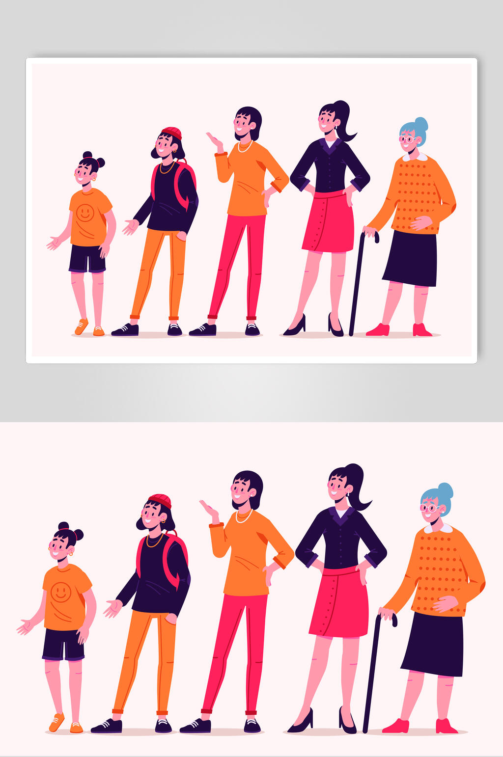 时尚女生清新卡通人物插画矢量素材素材
