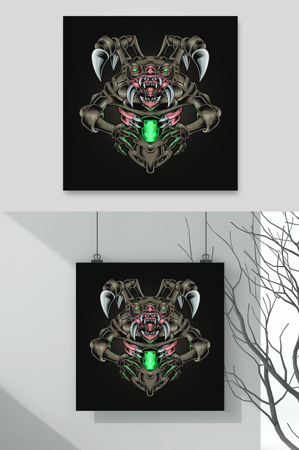 黑色机甲怪兽卡通插画图案矢量素材素材