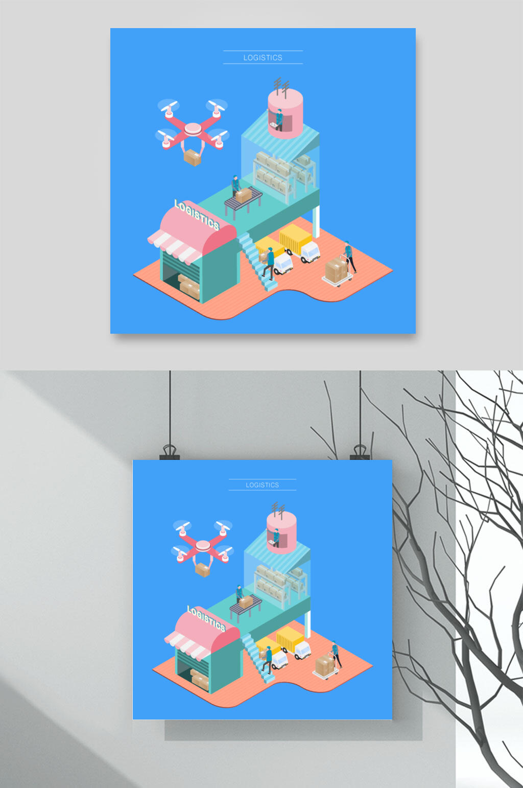 时尚创意无人机物流快递矢量素材素材