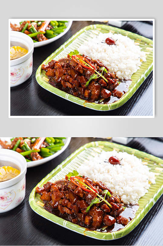 创意时尚酱汁青菜汤碗盖浇饭高清图