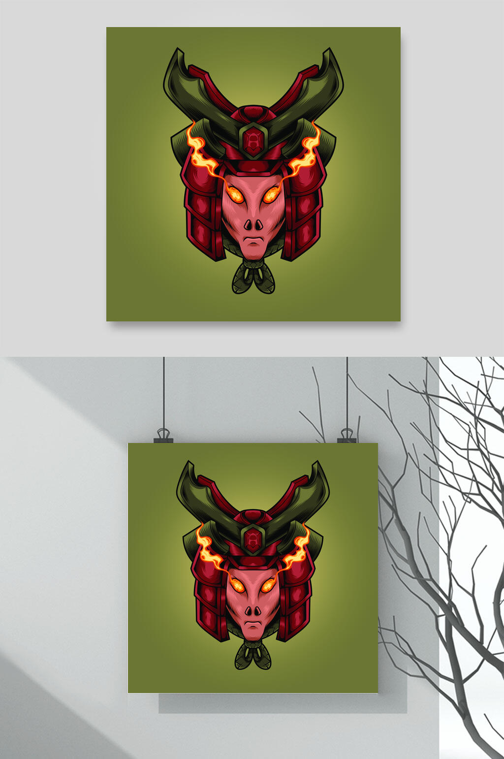 红绿机甲怪兽卡通插画图案矢量素材素材