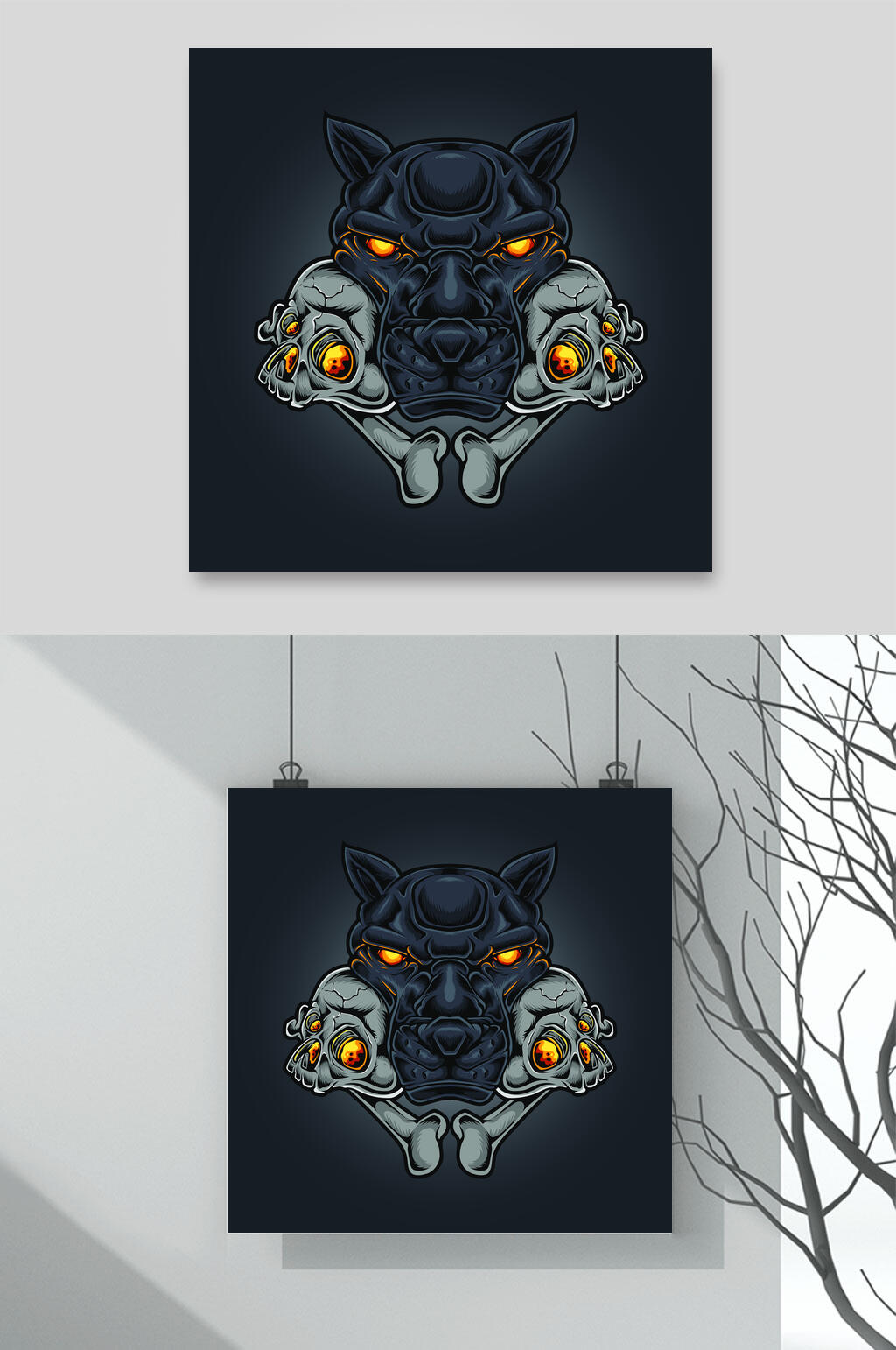 狗头机甲怪兽卡通插画图案矢量素材素材