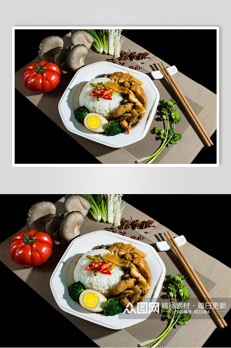 创意时尚筷子香菜番茄盖浇饭高清图素材