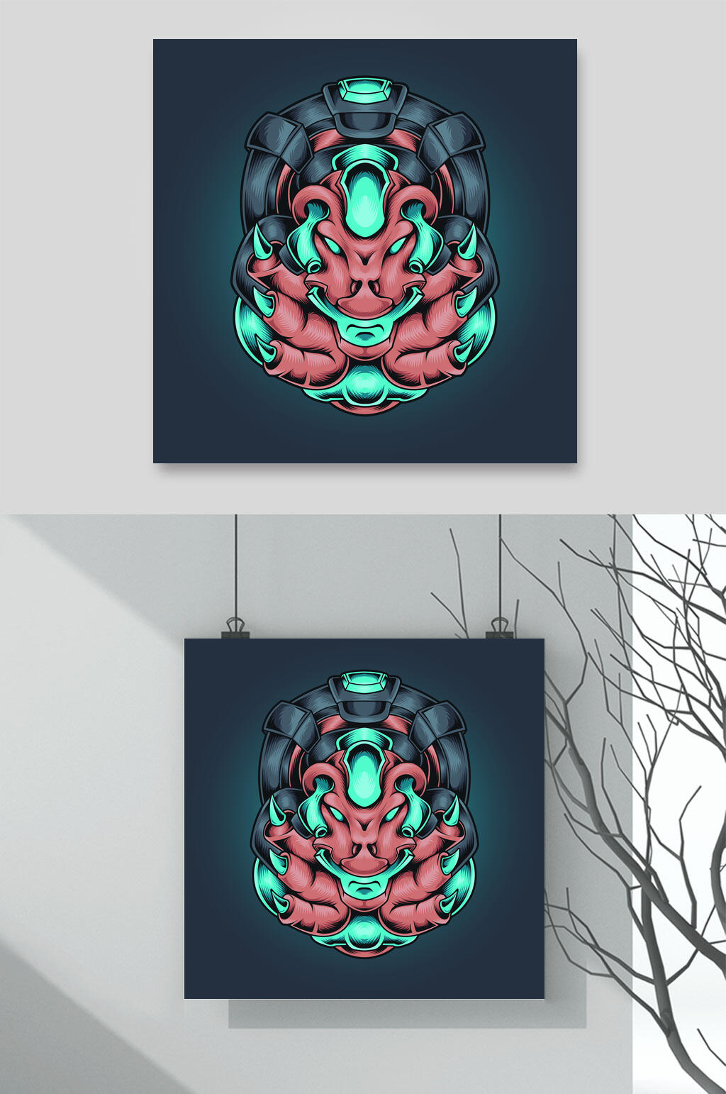 手绘机甲怪兽卡通插画图案矢量素材素材