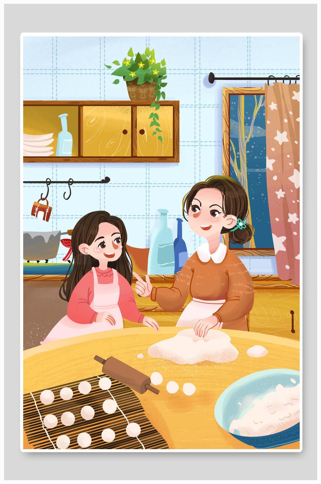 温馨冬至节气插画素材