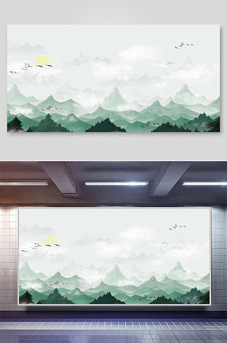 典雅大气高山中国风山水插画