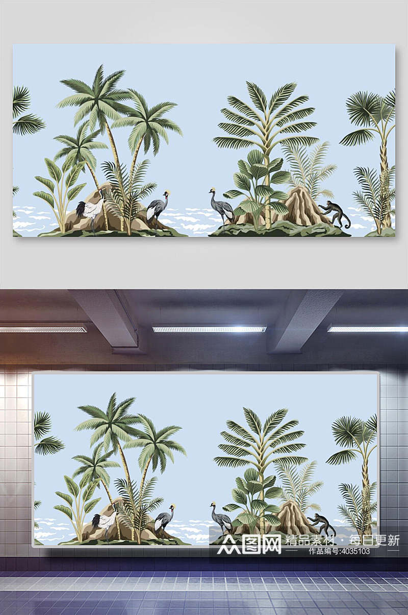 椰树手绘棕榈树矢量插画素材