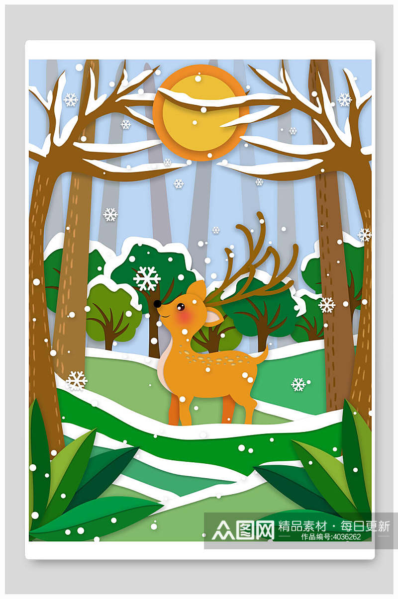 可爱森系唯美森林麋鹿插画素材