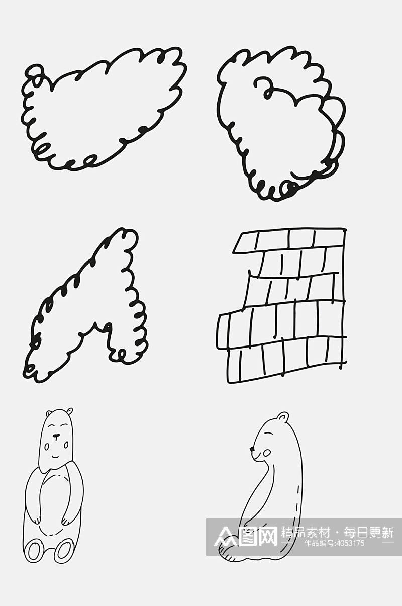 小熊线条儿童卡通手绘图案免抠素材素材