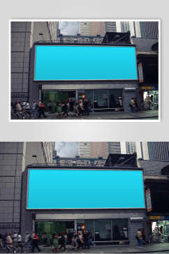 长方形墙壁蓝户外海报展板样机