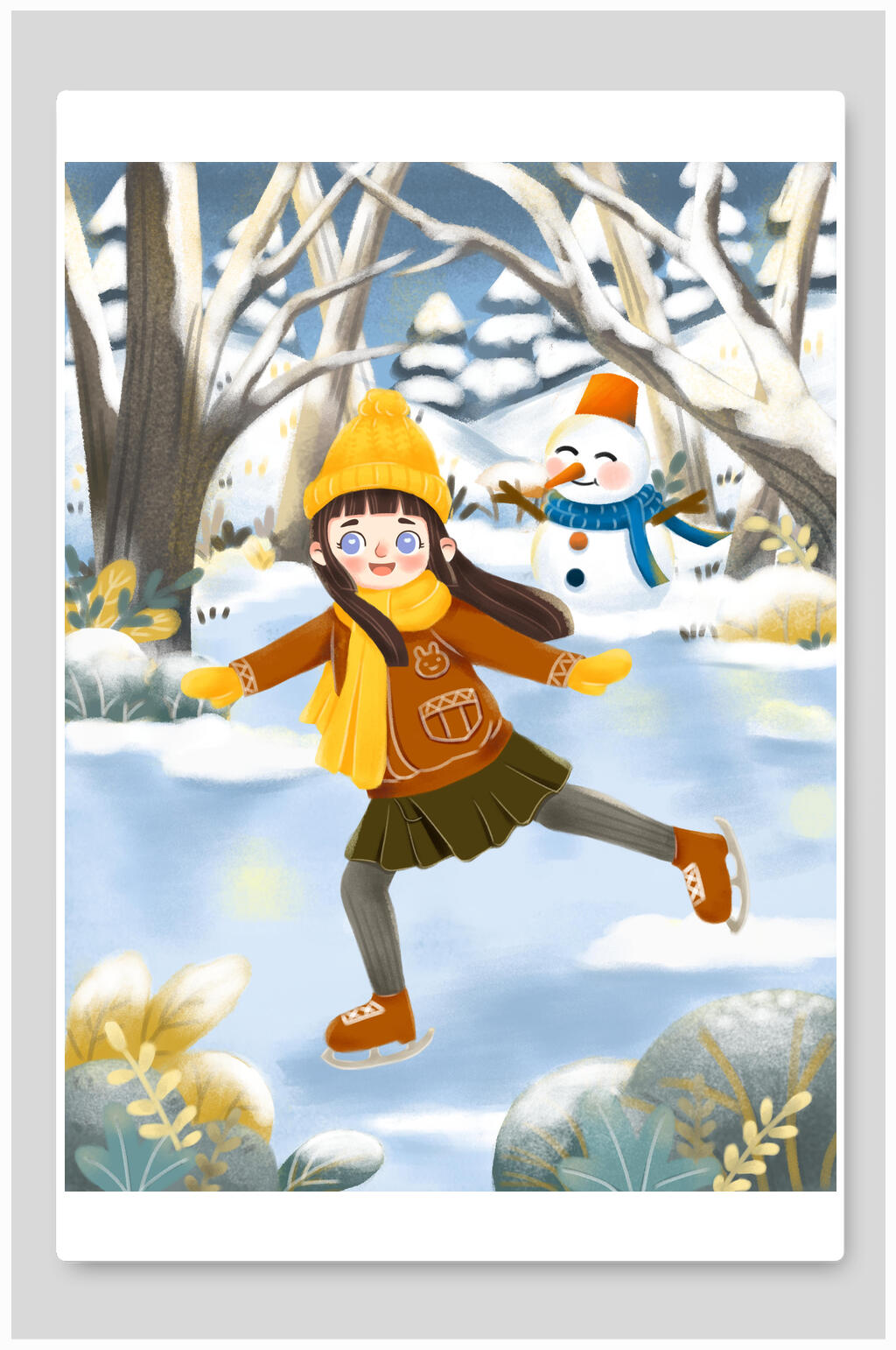 优雅高端石头植物围巾裙子大雪插画素材