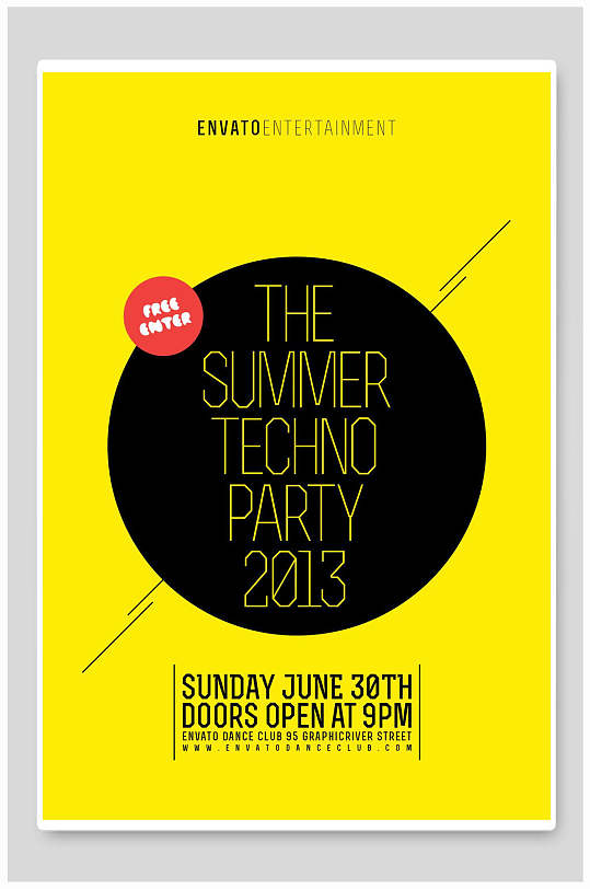 黄底黑色圆圈欧美音乐海报