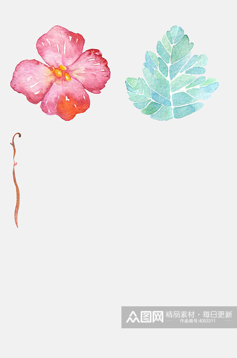 叶子森系手绘水彩粉嫩花卉免抠素材素材