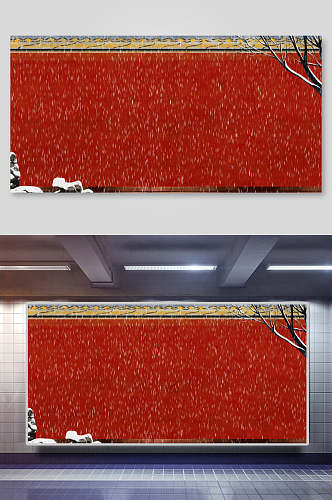 时尚围墙高端创意红色中式屋檐背景