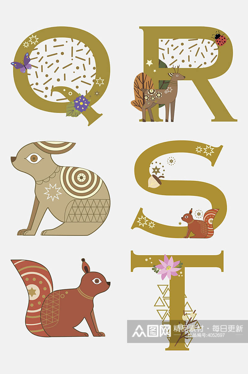 兔子松鼠卡通动物植物图案免抠素材素材