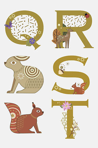 兔子松鼠卡通动物植物图案免抠素材