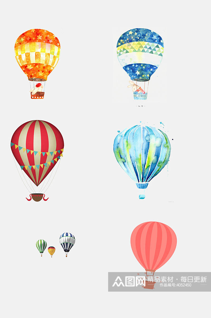 时尚手绘卡通气球热气球免抠素材素材
