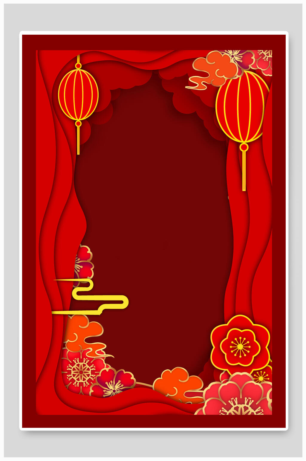 花朵祥云灯笼红色喜庆新年背景素材