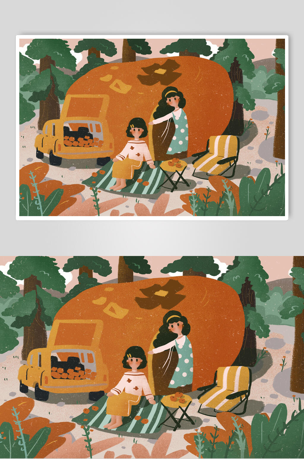 唯美大气露营丰收节插画素材