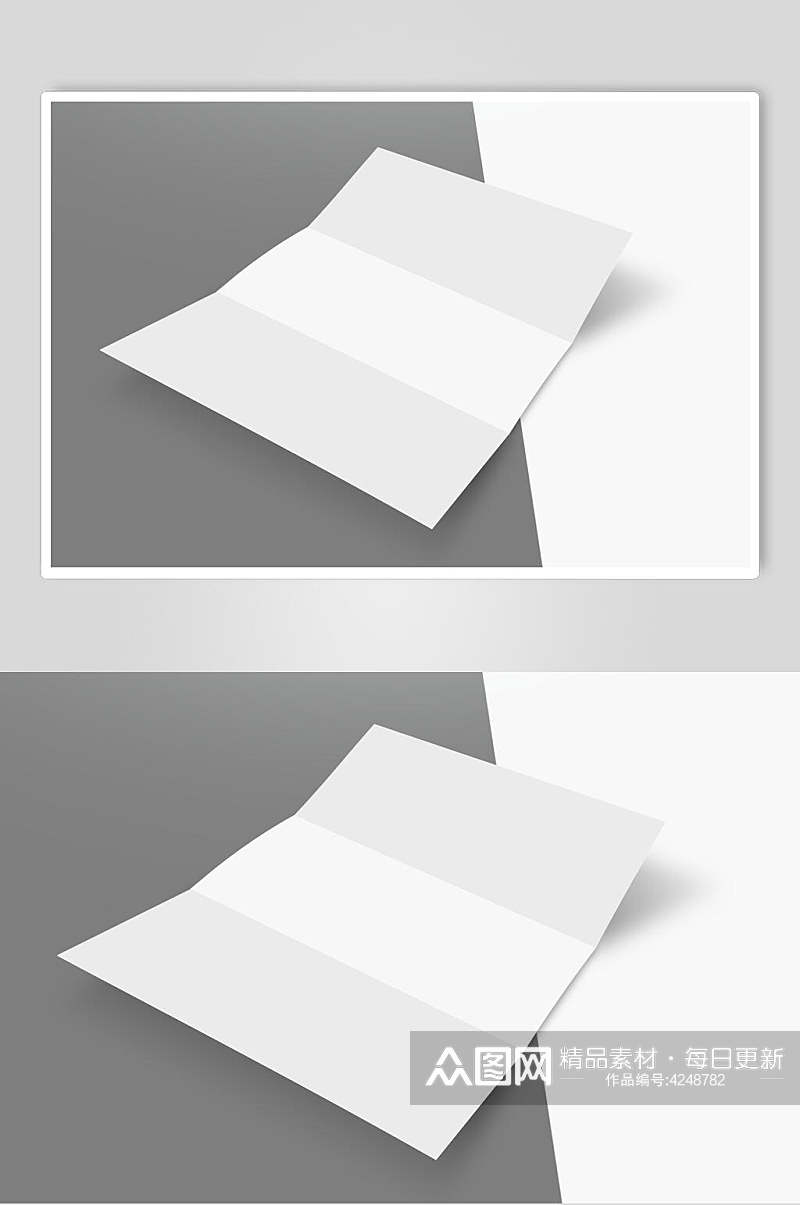 长方形阴影简约灰折页纸张样机素材