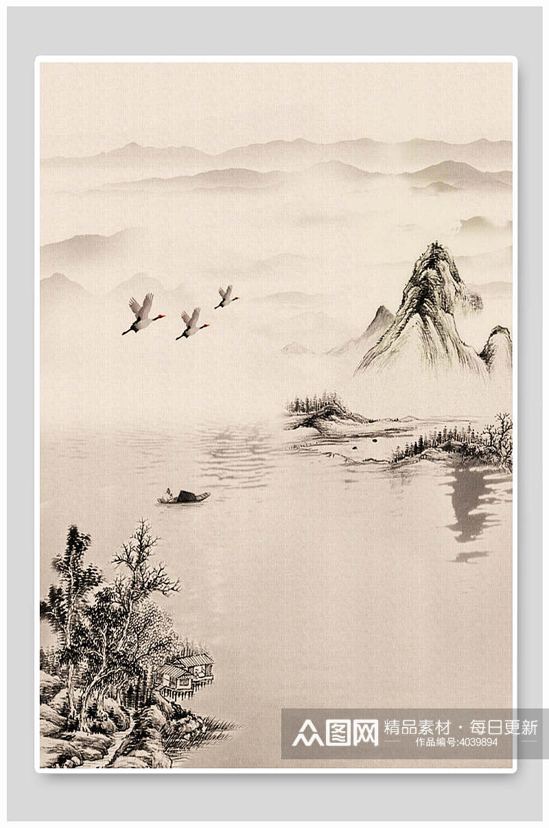 创意大气仙鹤古典中国风背景素材