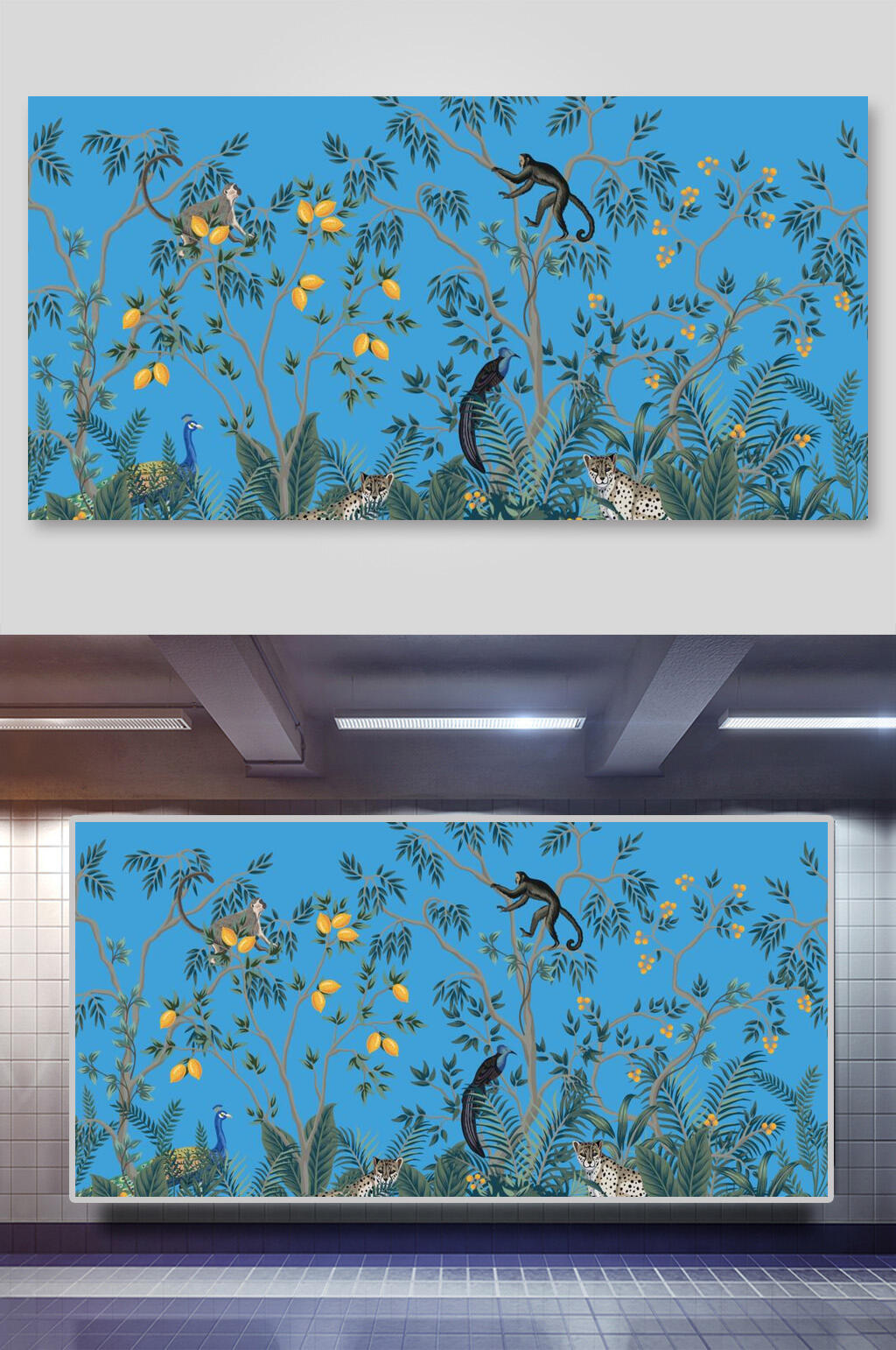 唯美猴子手绘棕榈树矢量插画素材