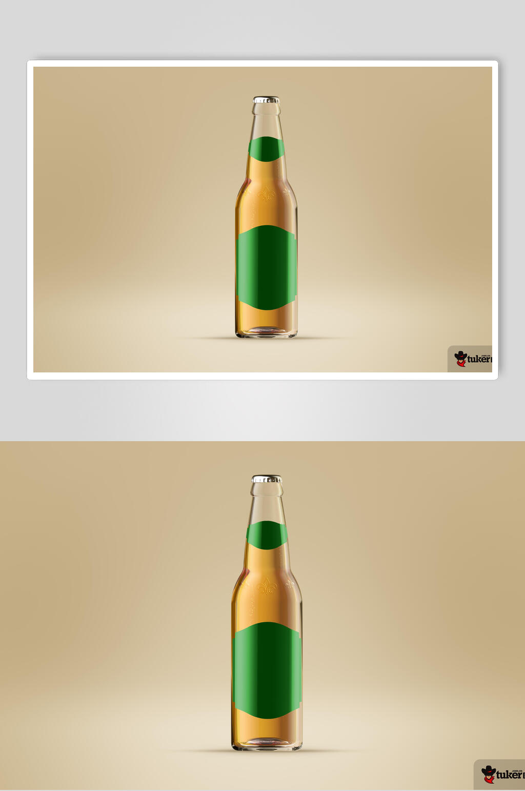 瓶子反光绿黄简约风啤酒瓶设计样机素材