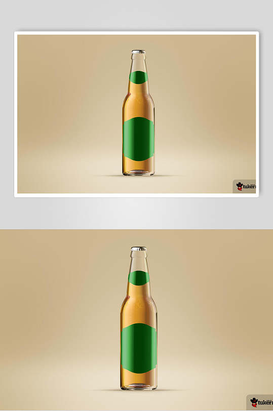 瓶子反光绿黄简约风啤酒瓶设计样机