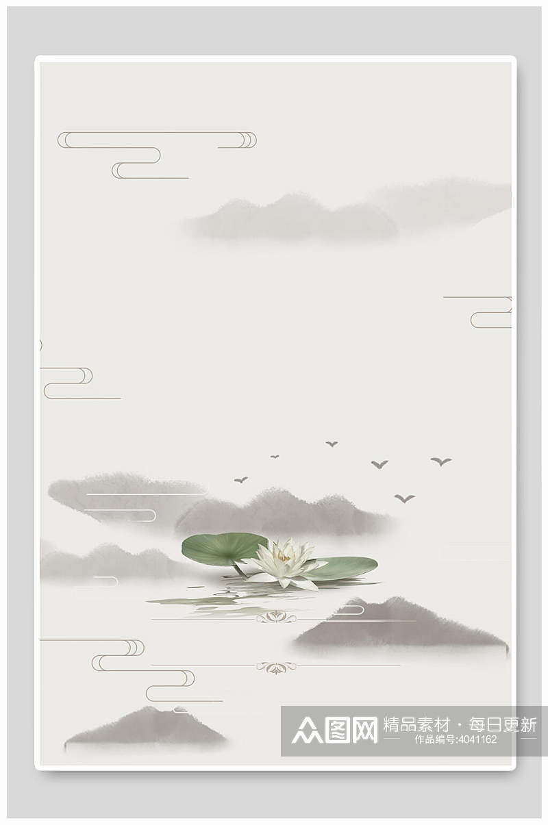 高端时尚鸟兽云朵山间古典中国风背景素材