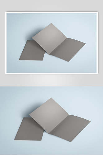 长方形折痕灰蓝色折页纸张样机