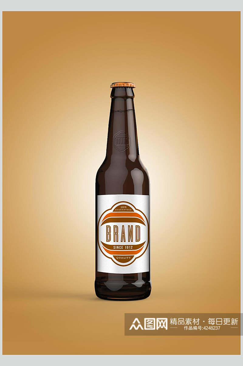 英文字母阴影棕啤酒瓶设计样机素材