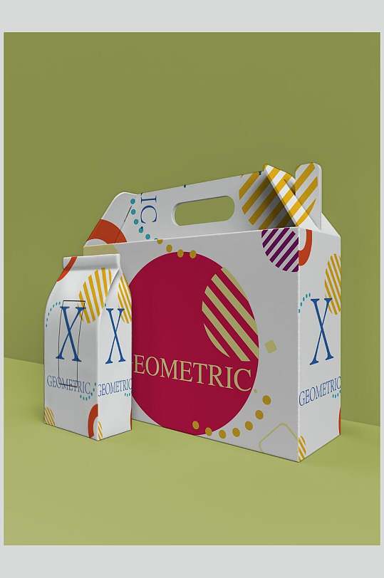 条纹英文字母手提式纸箱包装设计样机