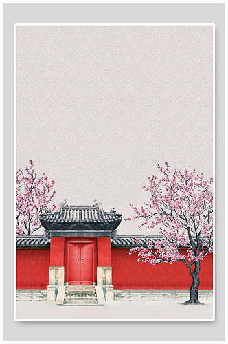 创意手绘中式建筑古典中国风背景