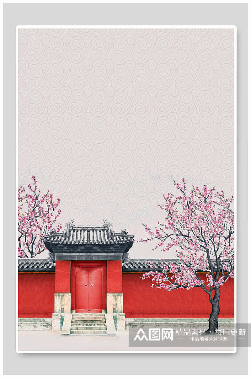 创意手绘中式建筑古典中国风背景素材