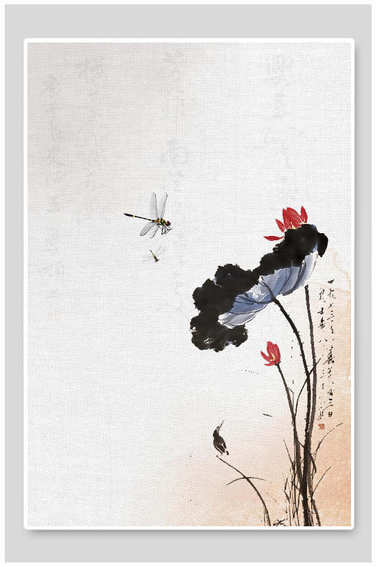高端时尚荷叶花蜻蜓古典中国风背景