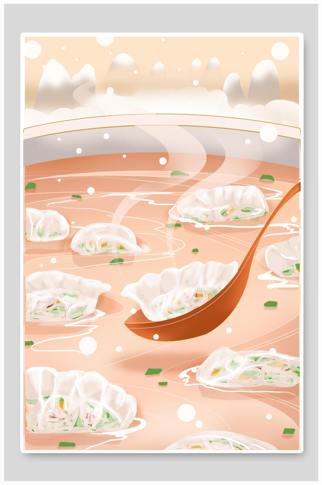 唯美大气葱花饺子冬至节气插画素材