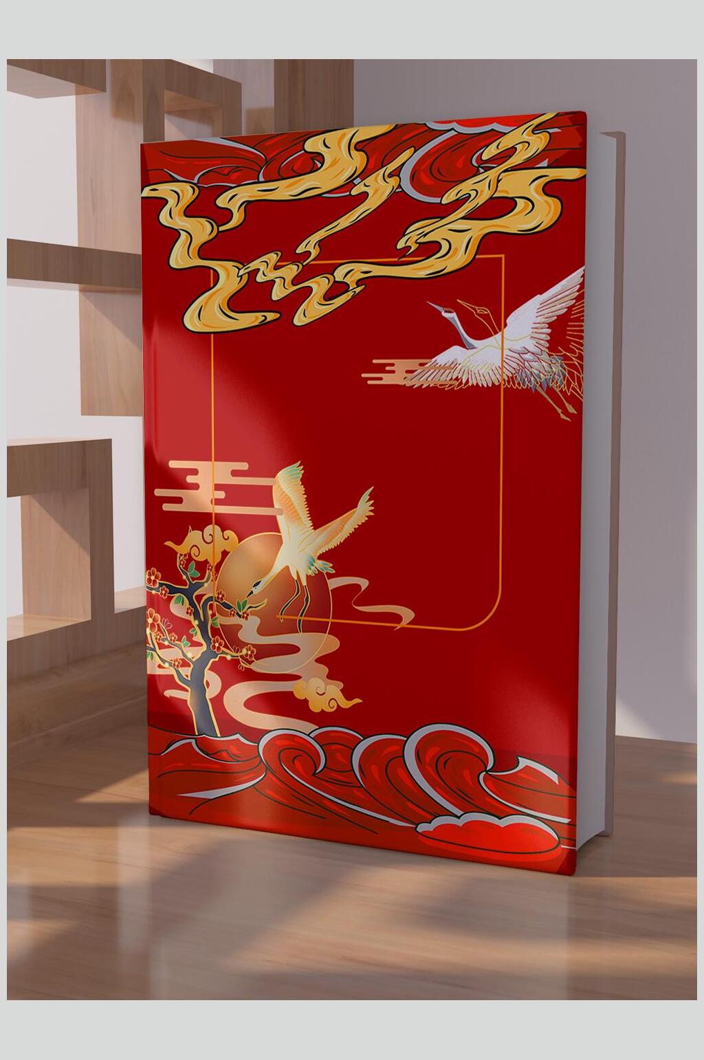 祥云树枝红中式文创产品VI样机素材